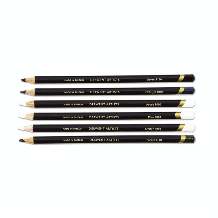 Crayon noir et blanc Artists Boîte métal 6 pcs - Derwent - Rougier et Plé