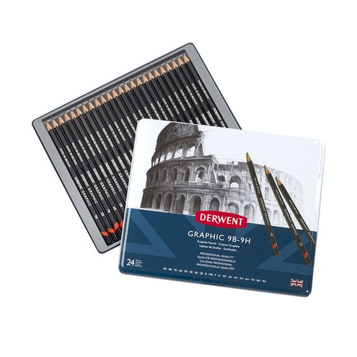 Crayon graphite Graphic Boîte métal 24 pcs - Derwent - Rougier et Plé