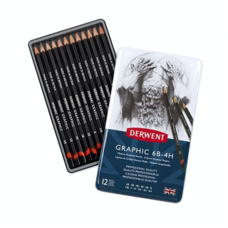 Crayon graphite Graphic Boîte métal Mines moyennes 12 pcs - Derwent - Rougier et Plé