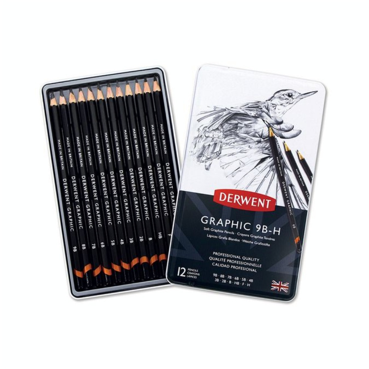 Crayon graphite Graphic Boîte métal Mines tendres 12 pcs - Derwent - Rougier et Plé
