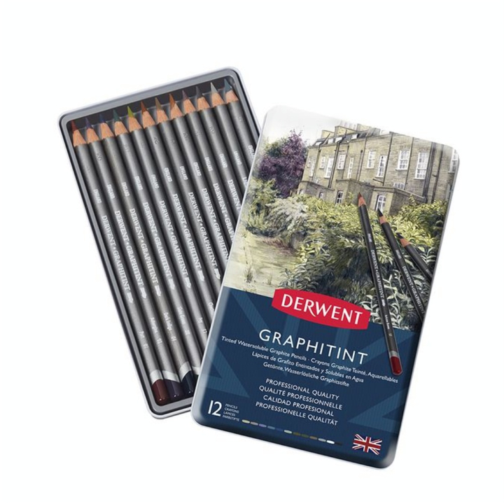 Crayon graphite aquarellable Graphitint Boîte métal 12 pcs - Derwent - Rougier et Plé