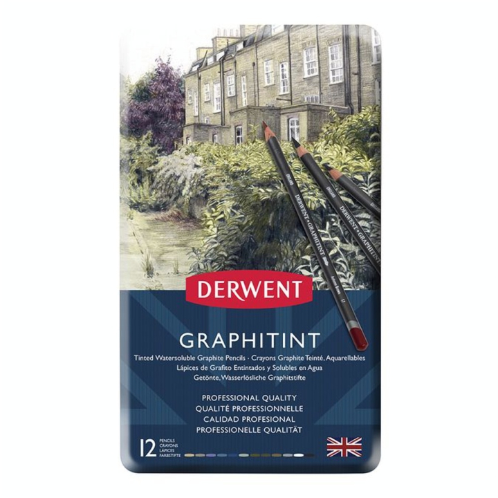Crayon graphite aquarellable Graphitint Boîte métal 12 pcs - Derwent - Rougier et Plé