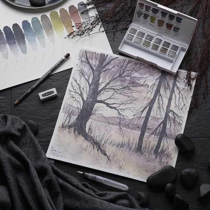 Crayon graphite aquarellable Graphitint Boîte métal 12 pcs - Derwent - Rougier et Plé