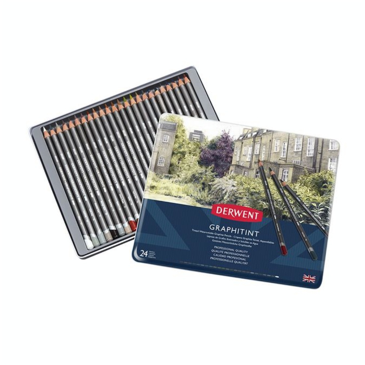 Crayon graphite aquarellable Graphitint Boîte métal 24 pcs - Derwent - Rougier et Plé