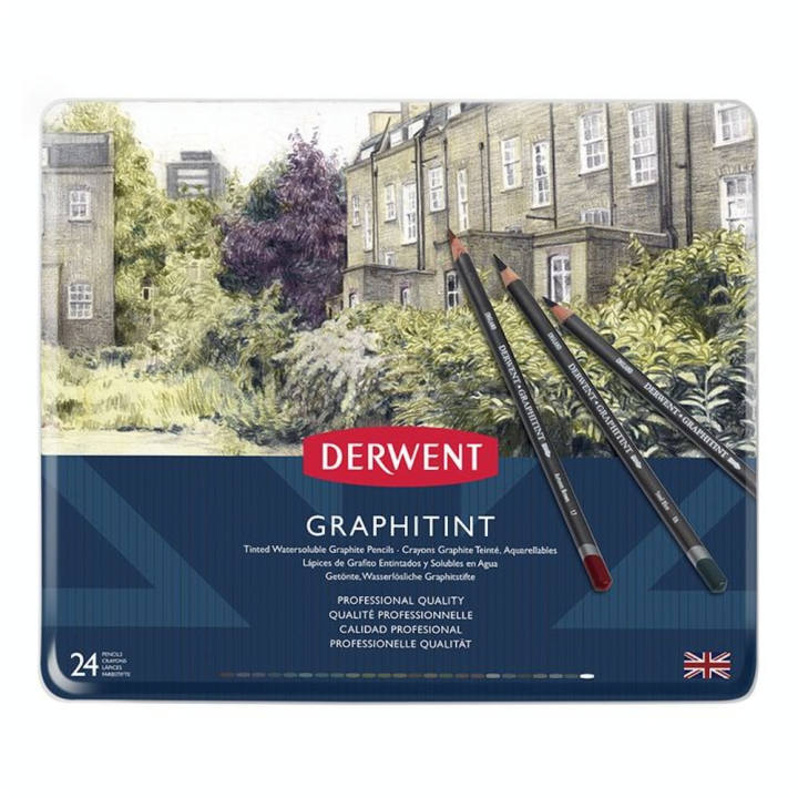 Crayon graphite aquarellable Graphitint Boîte métal 24 pcs - Derwent - Rougier et Plé