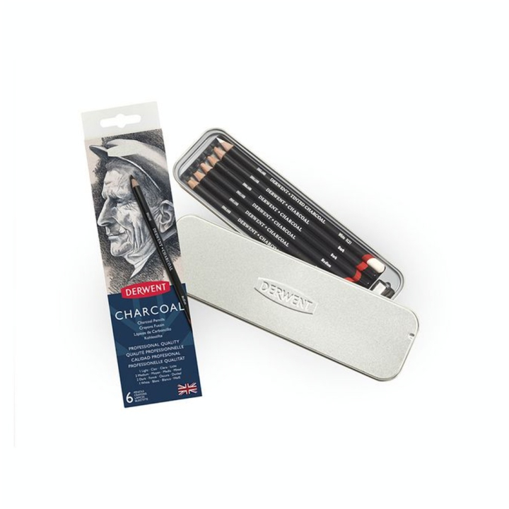 Crayon fusain Sketching Boîte métal 6 pcs - Derwent - Rougier et Plé