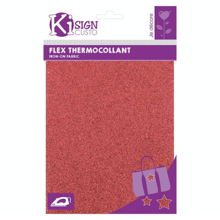 Tissu thermocollant pailleté 15 x 20 cm Rouge - Ki Sign - Rougier et Plé