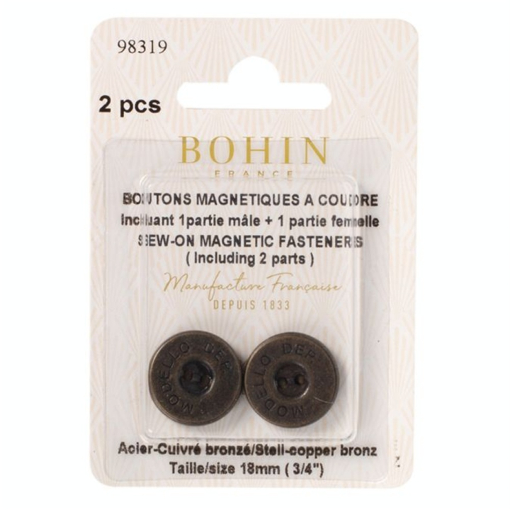 Fermeture magnétique à coudre 18 mm Bronze - Bohin - Rougier et Plé