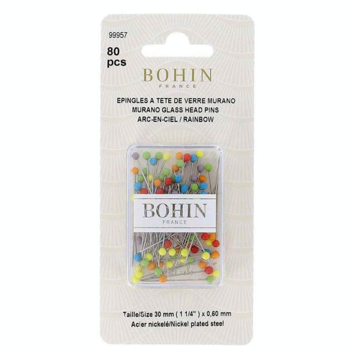 Épingles à tête de verre Arc-en-ciel 30 x 0,60 mm 80 pcs - Bohin - Rougier et Plé