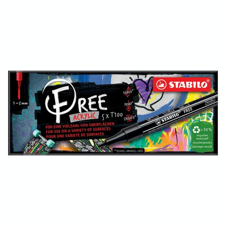 Marqueur acrylique FREE T100 Set Spring 5 pcs - STABILO - Rougier et Plé