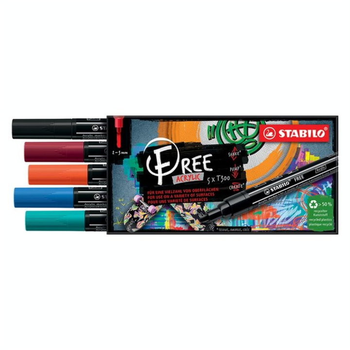 Marqueur acrylique FREE T300 set Urban 5 pcs - STABILO - Rougier et Plé