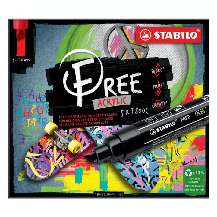 Marqueur acrylique FREE T800 set Bold 5 pcs - STABILO - Rougier et Plé