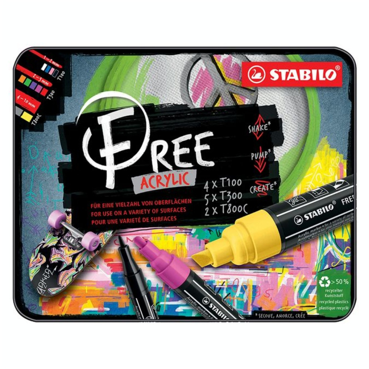 Marqueur acrylique FREE set mixte Initiation 11 pcs - STABILO - Rougier et Plé