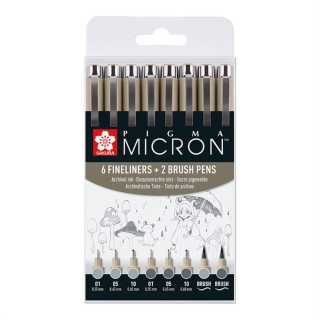 Feutre Pigma Micron Set 8 Gris - Sakura - Rougier et Plé