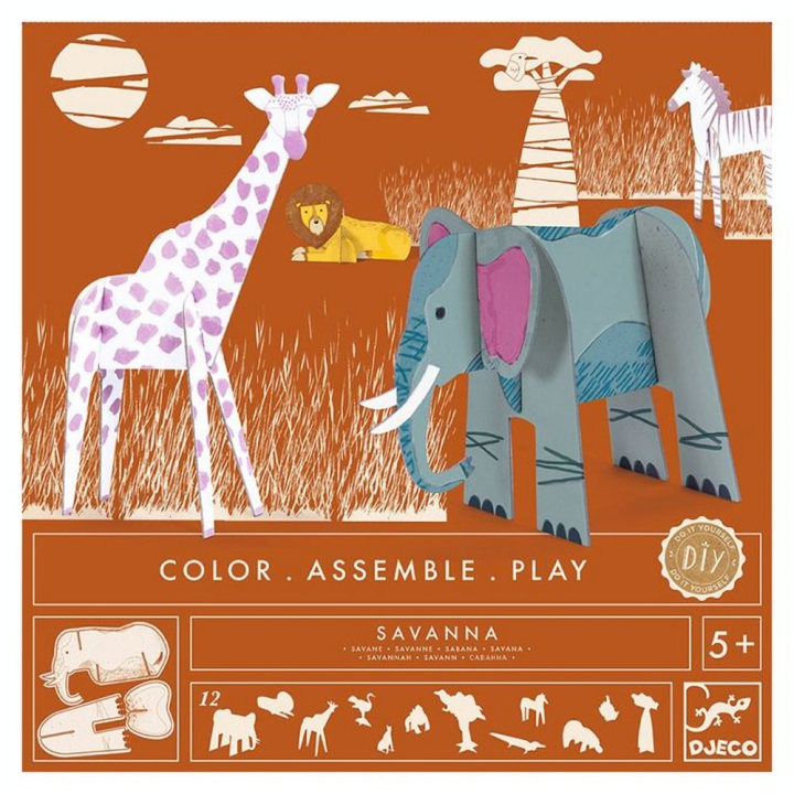 Kit créatif Colorie Assemble Joue thème Savane - Djeco - Rougier et Plé