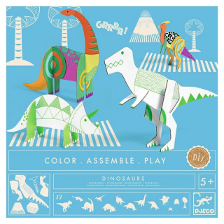 Kit créatif Colorie Assemble Joue thème Dinosaures - Djeco - Rougier et Plé