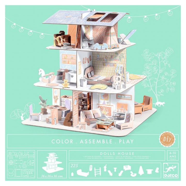 Kit créatif Colorie Assemble Joue thème Maison de poupées - Djeco - Rougier et Plé