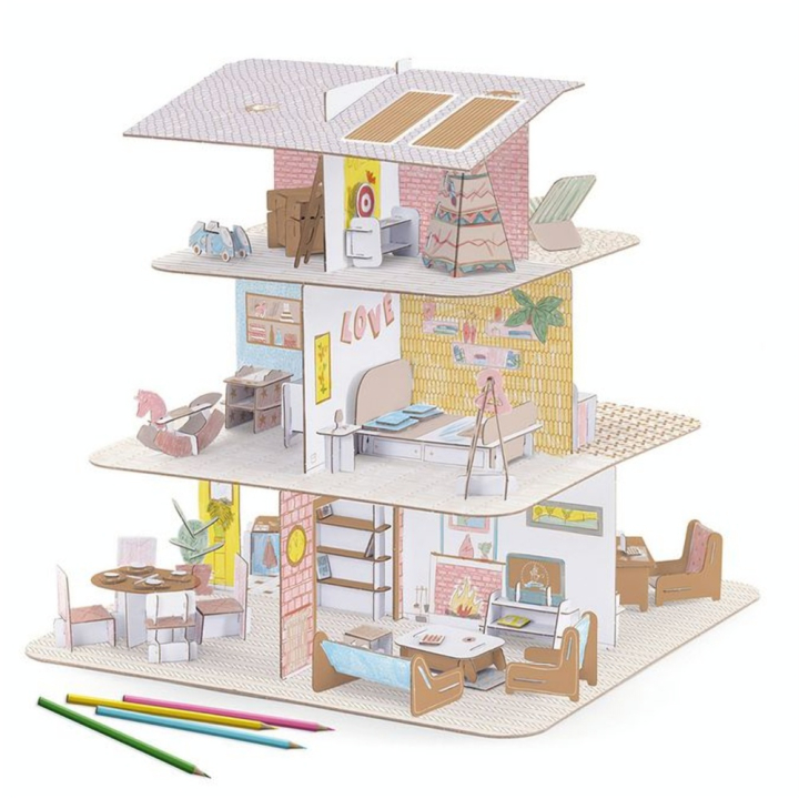 Kit créatif Colorie Assemble Joue thème Maison de poupées - Djeco - Rougier et Plé