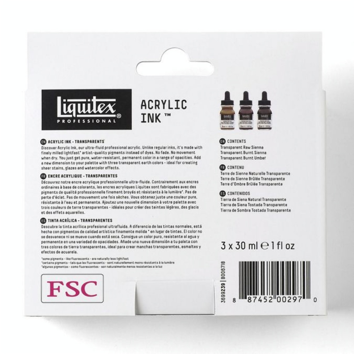Encre acrylique Set Bruns transparents ink! 3 x 30 ml - Liquitex - Rougier et Plé