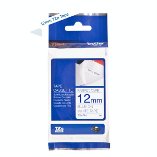 Ruban étiqueteuse 12 mm Tissu bleu sur blanc - Brother - Rougier et Plé