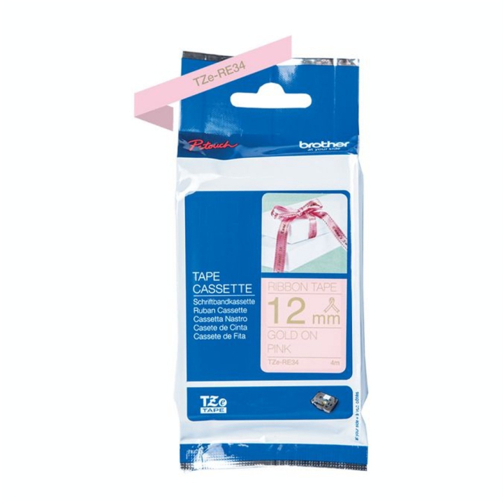 Ruban étiqueteuse 12 mm Tissu doré sur rose - Brother - Rougier et Plé