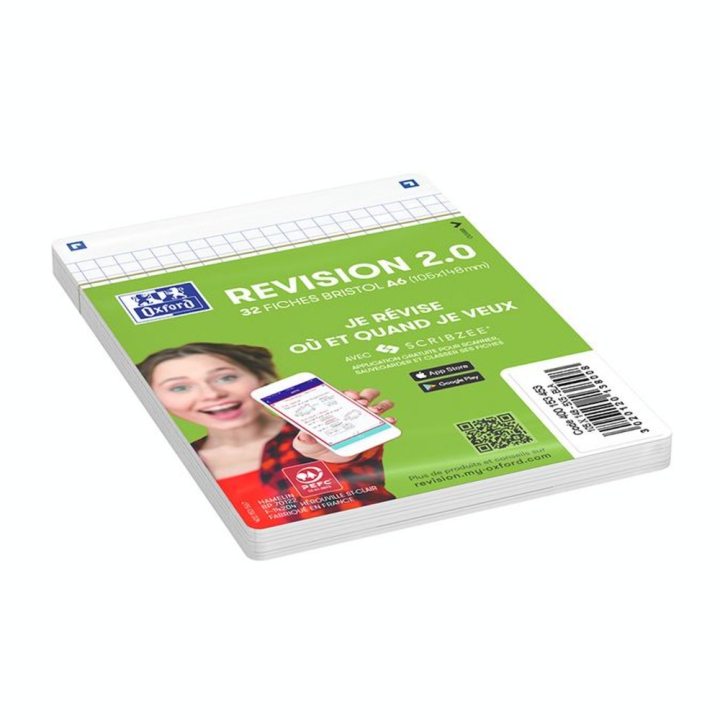 Fiche Bristol Révision 2.0 Non perforée 32 pcs A6 10.5 x 14.8 cm Blanc - Oxford - Rougier et Plé