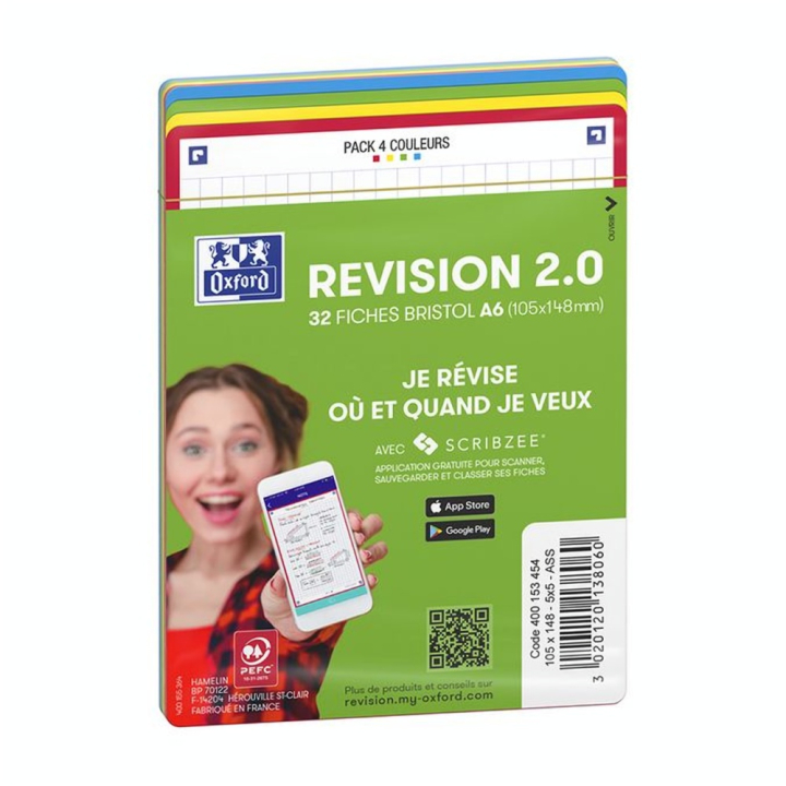 Fiche Bristol Révision 2.0 Non perforée 32 pcs A6 10.5 x 14.8 cm Couleurs assorties - Oxford - Rougier et Plé
