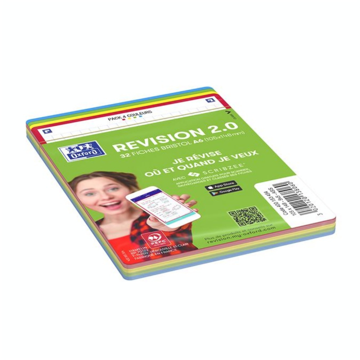 Fiche Bristol Révision 2.0 Non perforée 32 pcs A6 10.5 x 14.8 cm Couleurs assorties - Oxford - Rougier et Plé