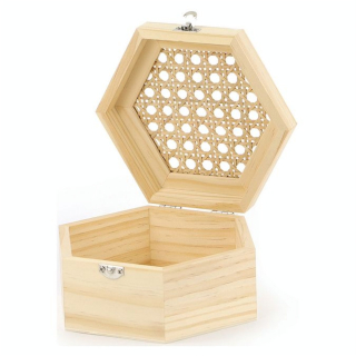Boîte hexagonale couvercle en cannage 13 x 11,3 x 6 cm - Graine Créative - Rougier et Plé