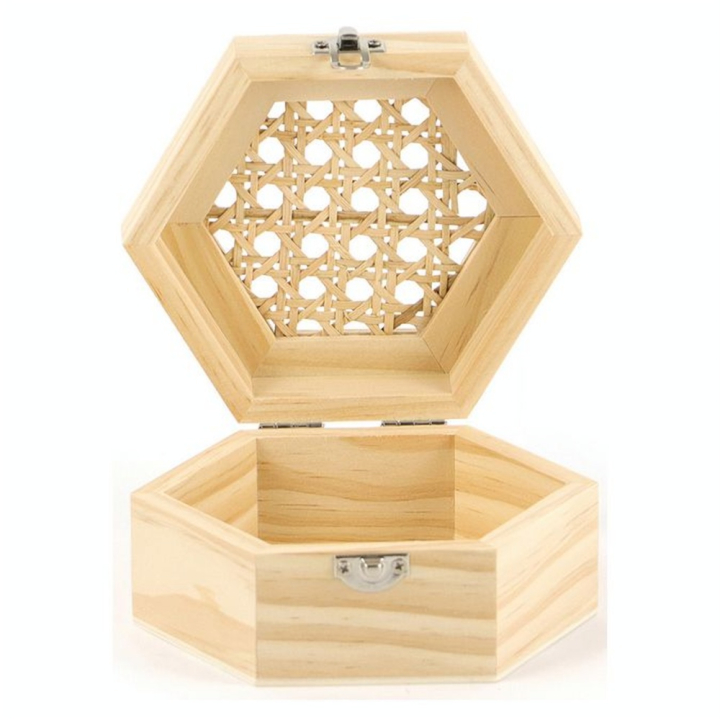 Boîte hexagonale couvercle en cannage 16,5 x 14,3 x 8 cm - Graine Créative - Rougier et Plé