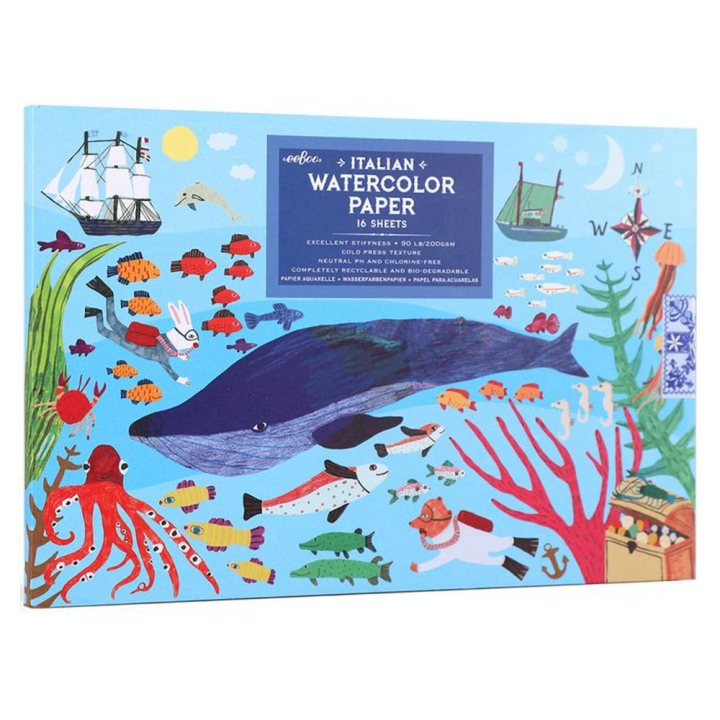 Bloc de papier aquarelle Sous la mer - Eeboo - Rougier et Plé