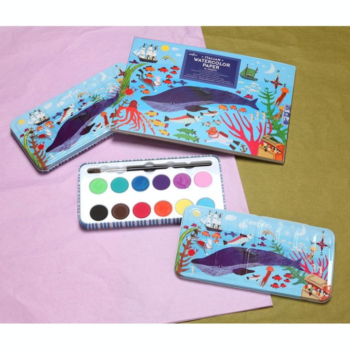 Bloc de papier aquarelle Sous la mer - Eeboo - Rougier et Plé