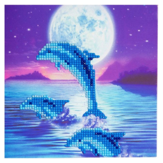 Broderie diamant Carte 18 x 18 cm Dauphins - Crystal Art - Rougier et Plé