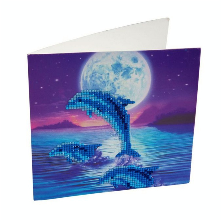 Broderie diamant Carte 18 x 18 cm Dauphins - Crystal Art - Rougier et Plé