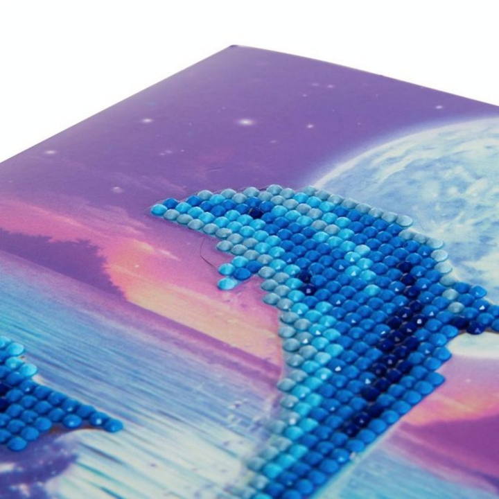 Broderie diamant Carte 18 x 18 cm Dauphins - Crystal Art - Rougier et Plé