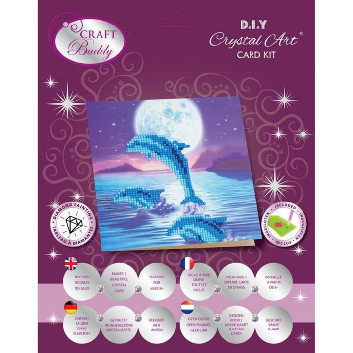 Broderie diamant Carte 18 x 18 cm Dauphins - Crystal Art - Rougier et Plé
