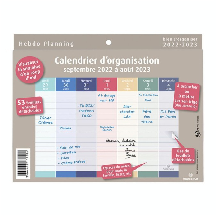 Calendrier Hebdo Planning 2022-2023 Bloc 23 x 18 cm - Editions Oberthur - Rougier et Plé