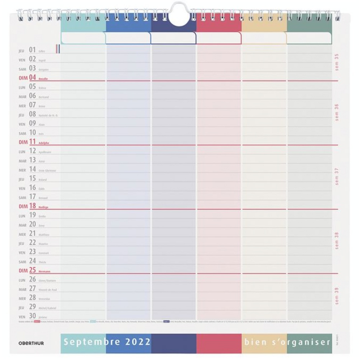 Calendrier d'organisation 2022-2023 Bloc 30 x 30 cm - Editions Oberthur - Rougier et Plé