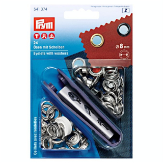 Œillets et rondelles Laiton 8 mm 24 pcs Argent + Outil de pose - Prym - Rougier et Plé