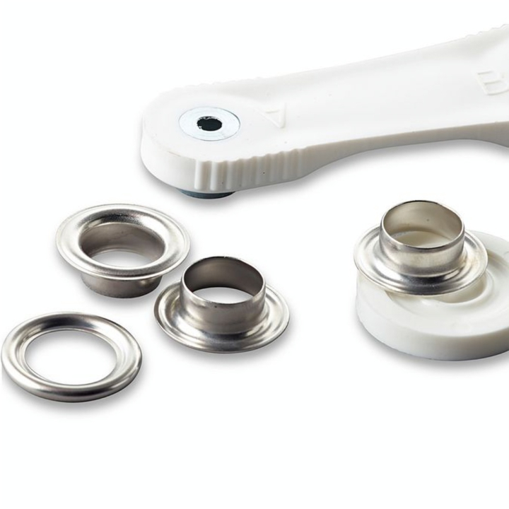 Œillets et rondelles Laiton 11 mm 15 pcs Argent + Outil de pose - Prym - Rougier et Plé
