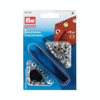 Œillets et rondelles Laiton 4 mm Argent 50 pcs + Outil de pose - Prym - Rougier et Plé