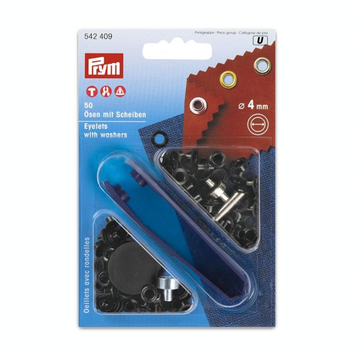 Œillets et rondelles Laiton 4 mm Laiton bruni 50 pcs + Outil de pose - Prym - Rougier et Plé