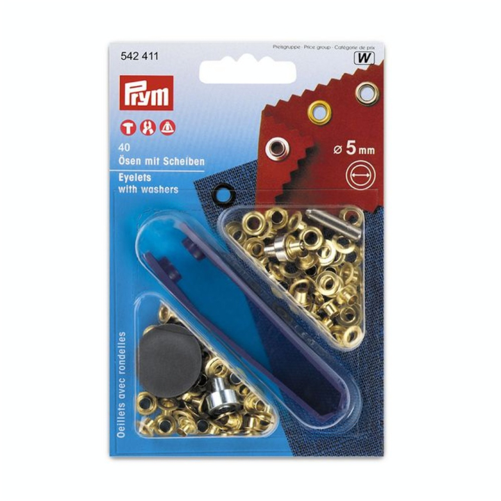Œillets et rondelles Laiton 5 mm Or 40 pcs + Outil de pose - Prym - Rougier et Plé