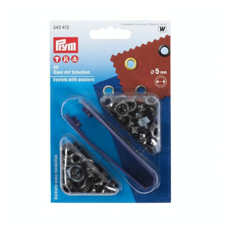 Œillets et rondelles Laiton 5 mm Acier antique 40 pcs + Outil de pose - Prym - Rougier et Plé