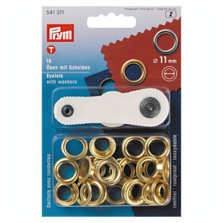 Œillets et rondelles Laiton 11 mm Or 15 pcs + Outil de pose - Prym - Rougier et Plé