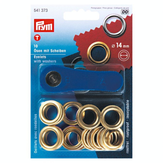 Œillets et rondelles Laiton 14 mm Or 10 pcs + Outil de pose - Prym - Rougier et Plé