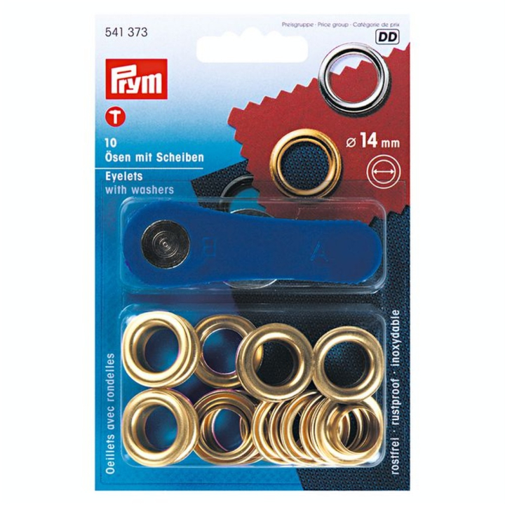Œillets et rondelles Laiton 14 mm Or 10 pcs + Outil de pose - Prym - Rougier et Plé