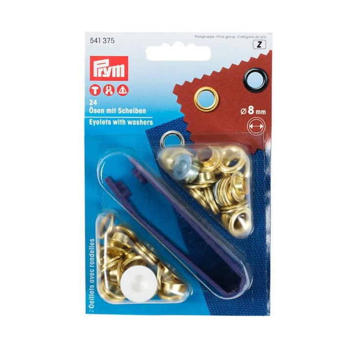 Œillets et rondelles Laiton 8 mm Or 24 pcs + Outil de pose - Prym - Rougier et Plé