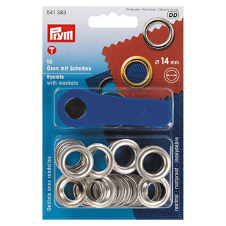 Œillets et rondelles Laiton 14 mm Argent 10 pcs + Outil de pose - Prym - Rougier et Plé