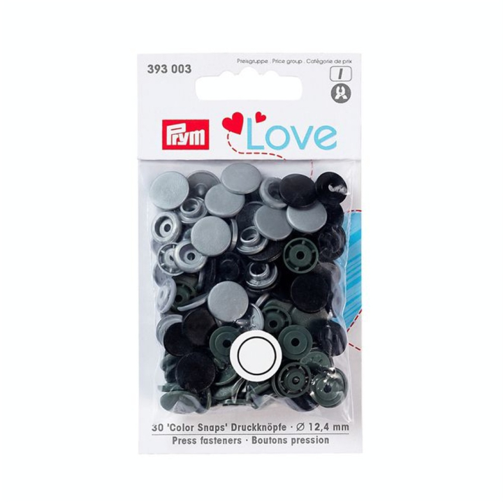Bouton-pression Color Snaps Rond 12,4 mm Gris-Gris foncé-Noir 30 pcs - Prym - Rougier et Plé